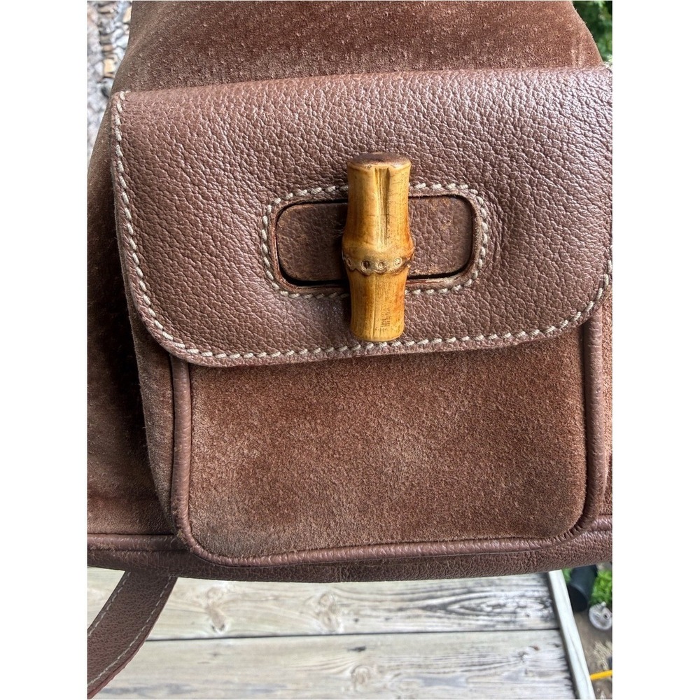 Gucci Suede Bamboo Mini Backpack Brown Leather Italy Vintage - Picture 14 of 16